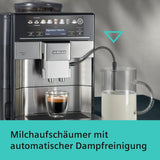 Macchina per caffè espresso automatica Siemens EQ.6 plus s700 TE657503DE, per molte specialità di caffè, montalatte, macinacaffè in ceramica, doppia funzione caffè, anticalcare, pulizia automatica a vapore, 1500 W, acciaio inossidabile