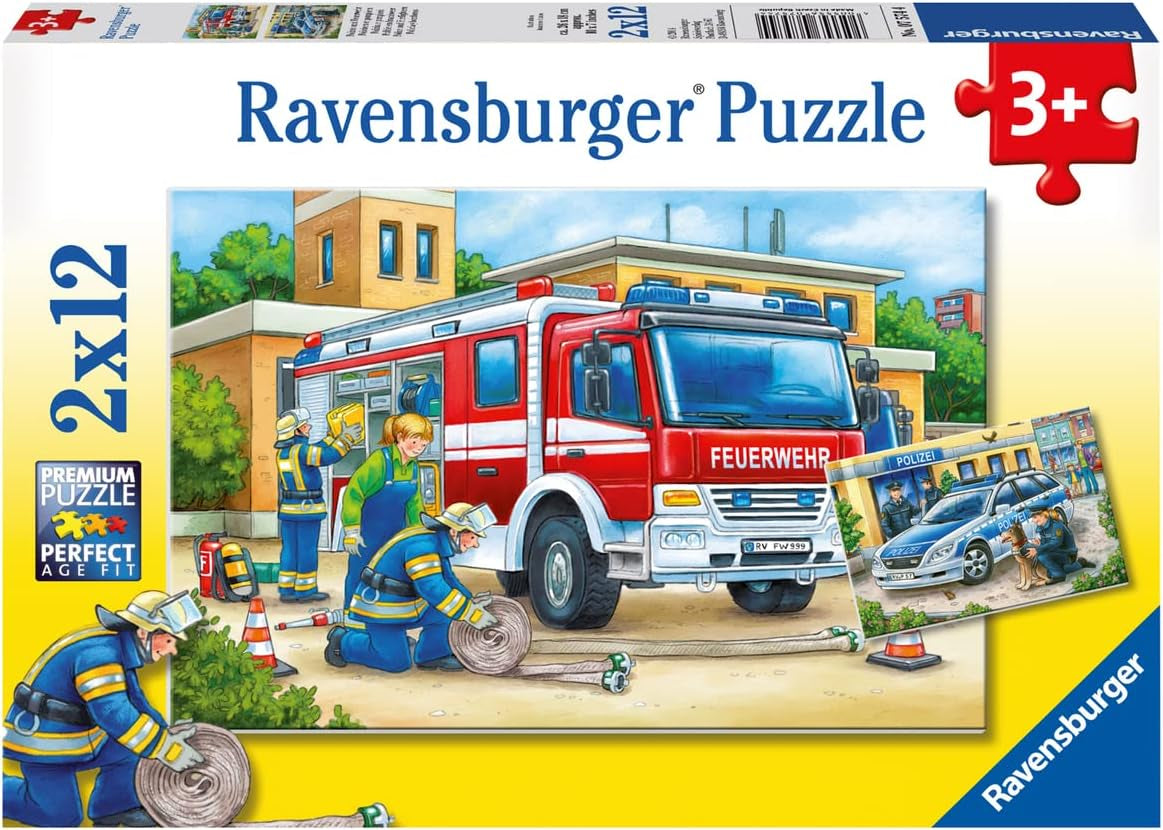 Ravensburger Puzzle per bambini - 07574 Polizia e vigili del fuoco - Puzzle per bambini dai 3 anni, con 2X12 pezzi Puzzle Naty Shop 07574 Polizia e vigili del fuoco