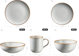 MÄSER Mabella, Servizio di stoviglie vintage per 4, servizio combinato da 20 pezzi con raffinata smaltatura reattiva e raffinato bordo marrone, Gres, Grigio-Beige