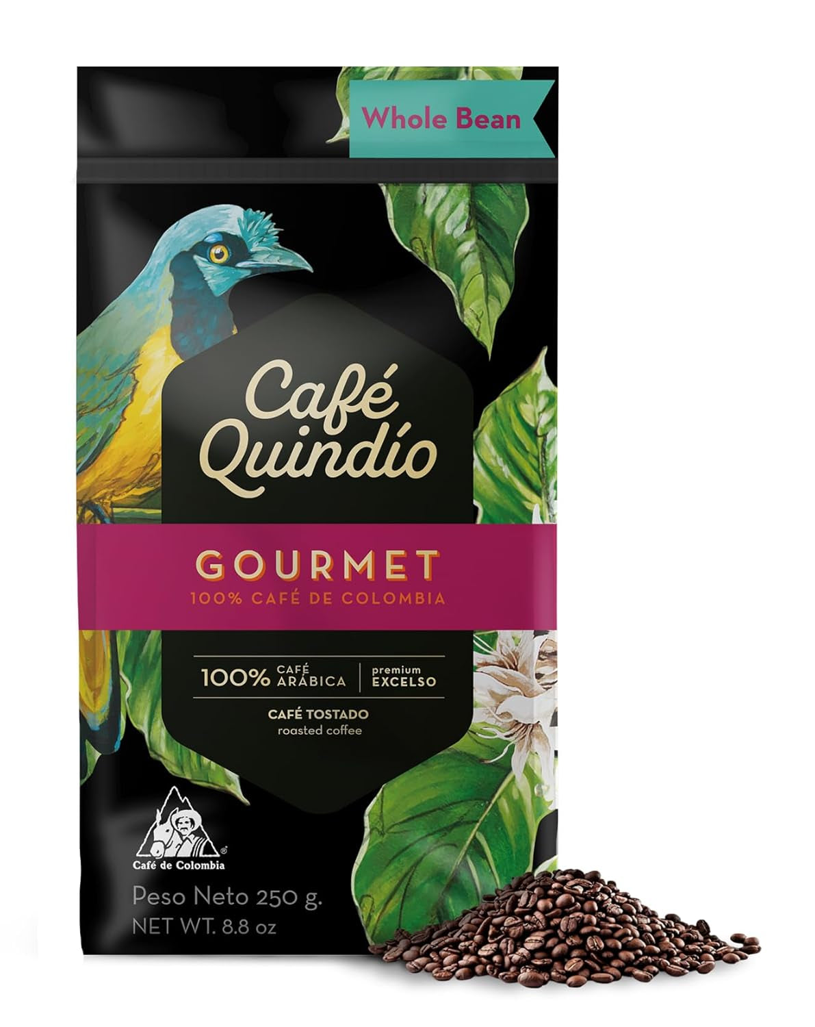 Cafe Quindio Gourmet - Caffè Speciale - 100% Arabica in grani, Colombia, 250g - ideale per macchine portafiltro, macchine completamente automatiche, caffè filtro o French press