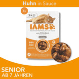 IAMS Delights Cibo umido per gatti con pollo in salsa per gatti anziani dai 7 anni in su - Formato prova, busta individuale, 1 x 85 g