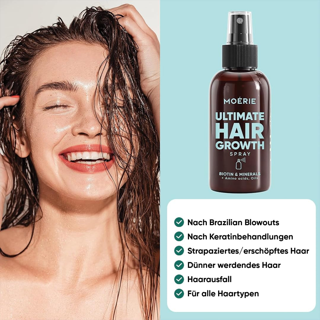MOÉRIE Spray minerale definitivo per la crescita dei capelli, per capelli più lunghi, spessi e folti - con biotina e caffeina - Prodotti vegani per capelli, senza parabeni, tutti i tipi di capelli, inverte la caduta dei capelli - Fornitura per 2 mesi Cura dei capelli Naty Shop