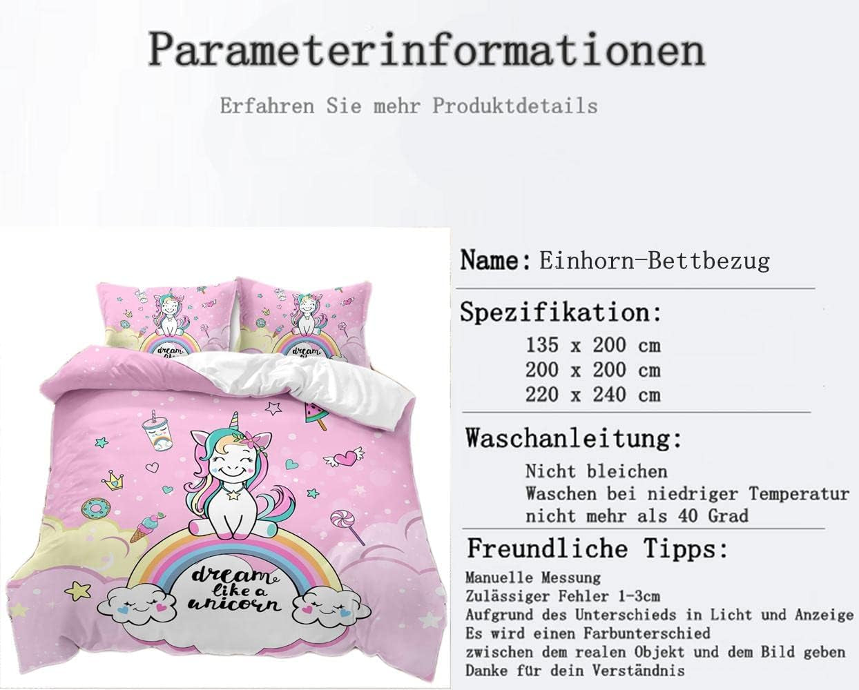Biancheria da letto per bambine, Unicorno, 2 federe Biancheria da letto per bambini Naty Shop