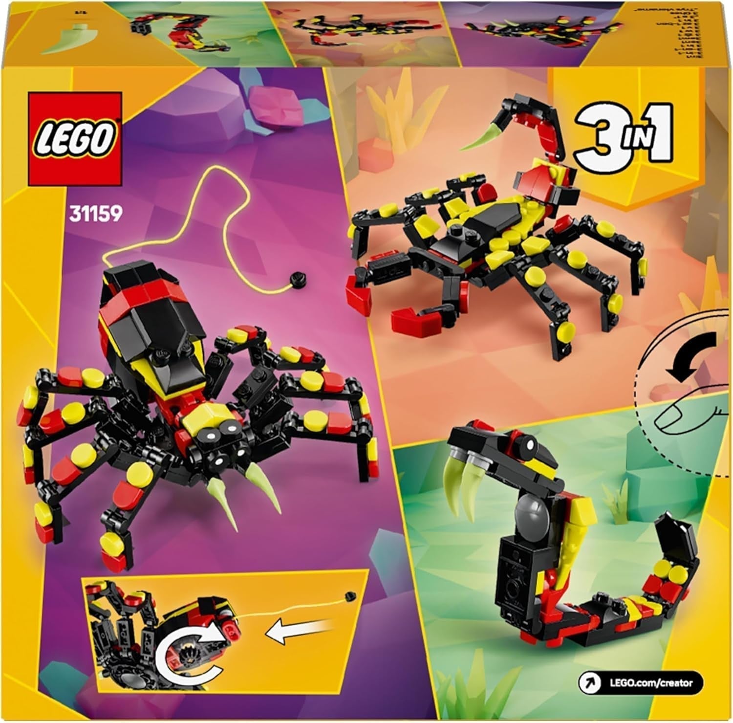 LEGO Creator 3In1 Animali selvatici: Ragno a sorpresa - giocattolo da ricostruire in uno scorpione o in un serpente - set da costruzione con 3 modelli - regalo per ragazzi e ragazze a partire da 7 anni 31159 Set da costruzione Besuche den LEGO-Store