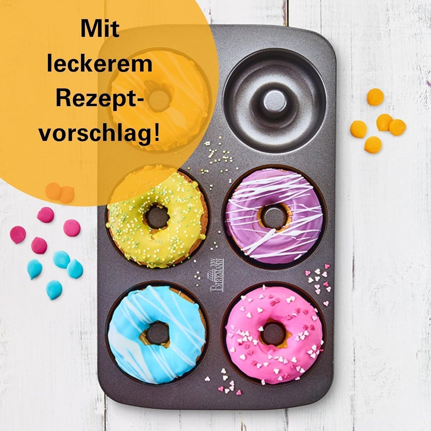 Birkmann, Easy Baking, Donutblech, Backform Für 6 Donuts, Mit Hochwertiger Antihaftbeschichtung, Ø 9 Cm, Mit Rezept, 881631 Stampi e vassoi per cuocere Naty Shop