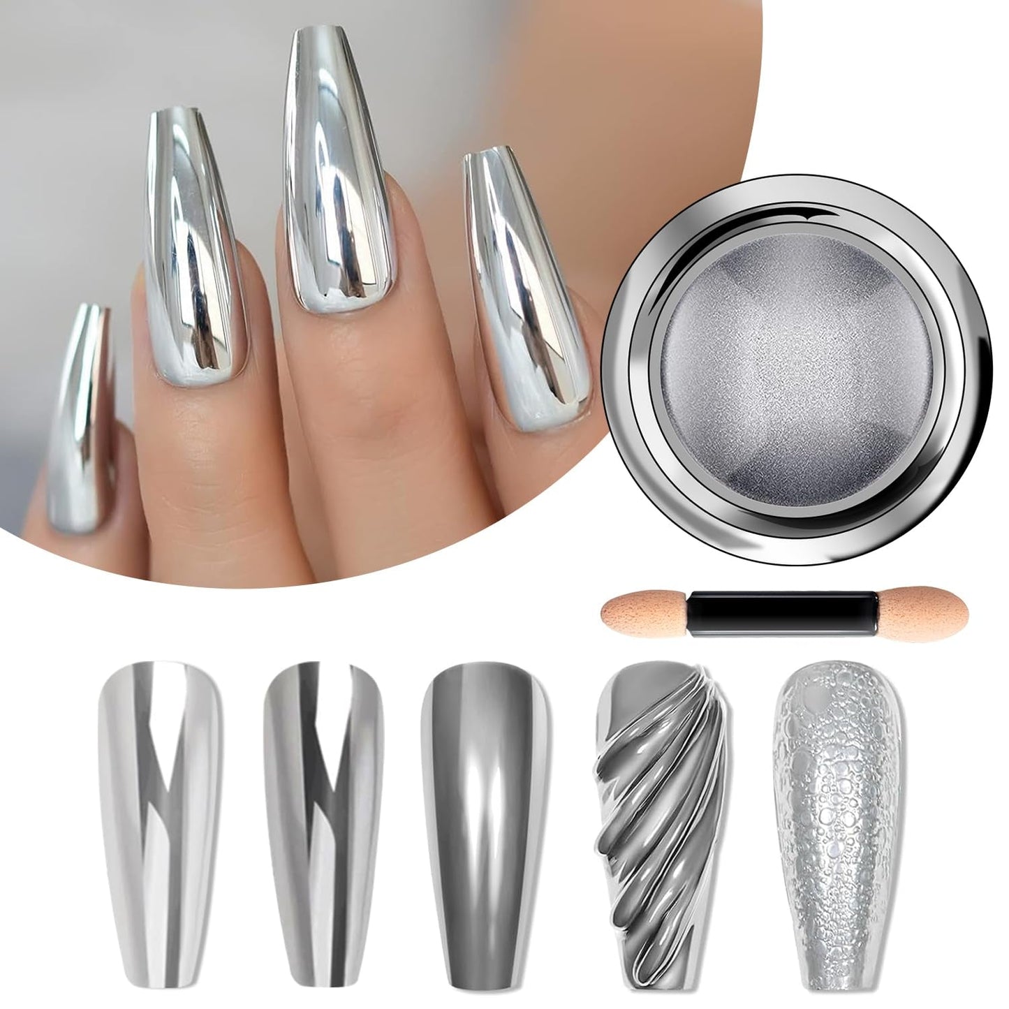 BISHENGYF Polvere per unghie cromata argento – Metal Holo Chromfarbener Nagelpuder, 1G Cromepulver Nägel Glitzer Glänzende Silver Nagelpulver Spiegeleffekt Pigment Nagelkunst, Diy-Design-Dekor Frauen Geschenk