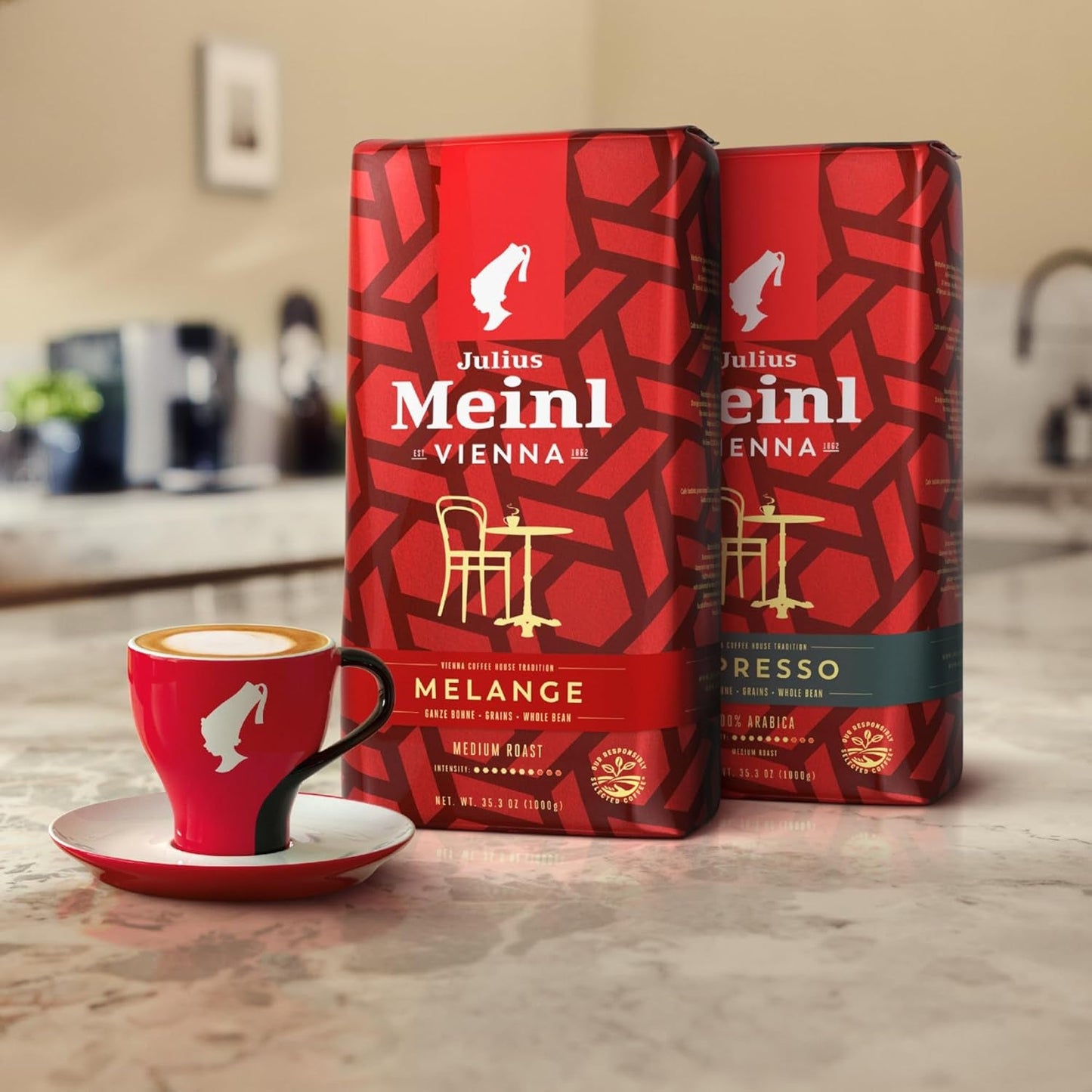 Vienna Melange - 500g di cereali integrali | Miscela classica di caffè viennese | Caffè aromatico ottenuto da chicchi 100% Arabica Ideale per macchine da caffè superautomatiche e macchine per espresso