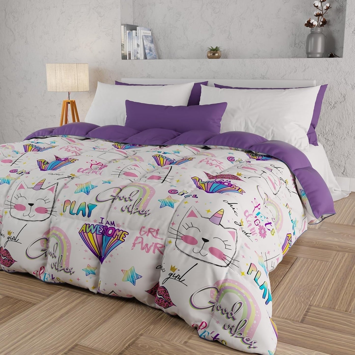 PETTI Artigiani Italiani - Trapunta invernale, Trapunta invernale, Doubleface, Stampa monocolore e digitale, Microfibra anallergica 100%, Trapunte e piumini Made in Italy Naty Shop