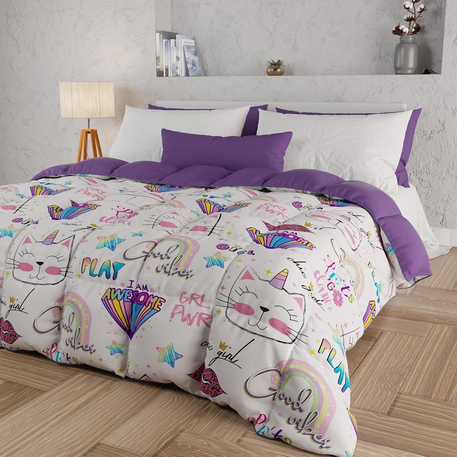 PETTI Artigiani Italiani - Trapunta invernale, Trapunta invernale, Doubleface, Stampa monocolore e digitale, Microfibra anallergica 100%, Trapunte e piumini Made in Italy Naty Shop