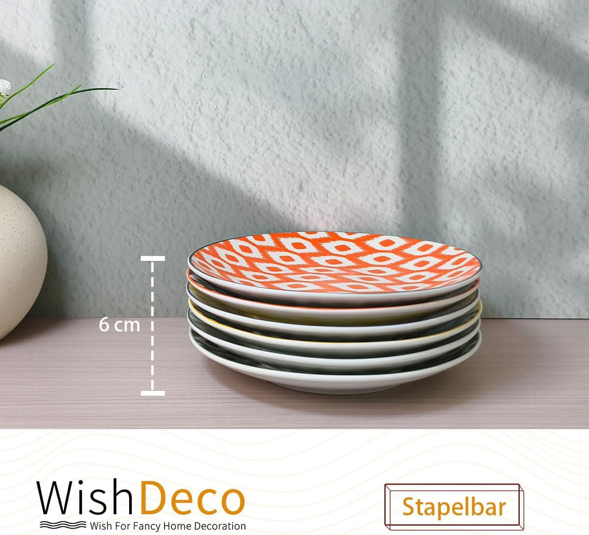 Piatti per torta, set da 6; piattini da dessert (15 cm); Piatti da insalata in porcellana; piatti colorati per la colazione; mini piatti per pasta, frutta, pane