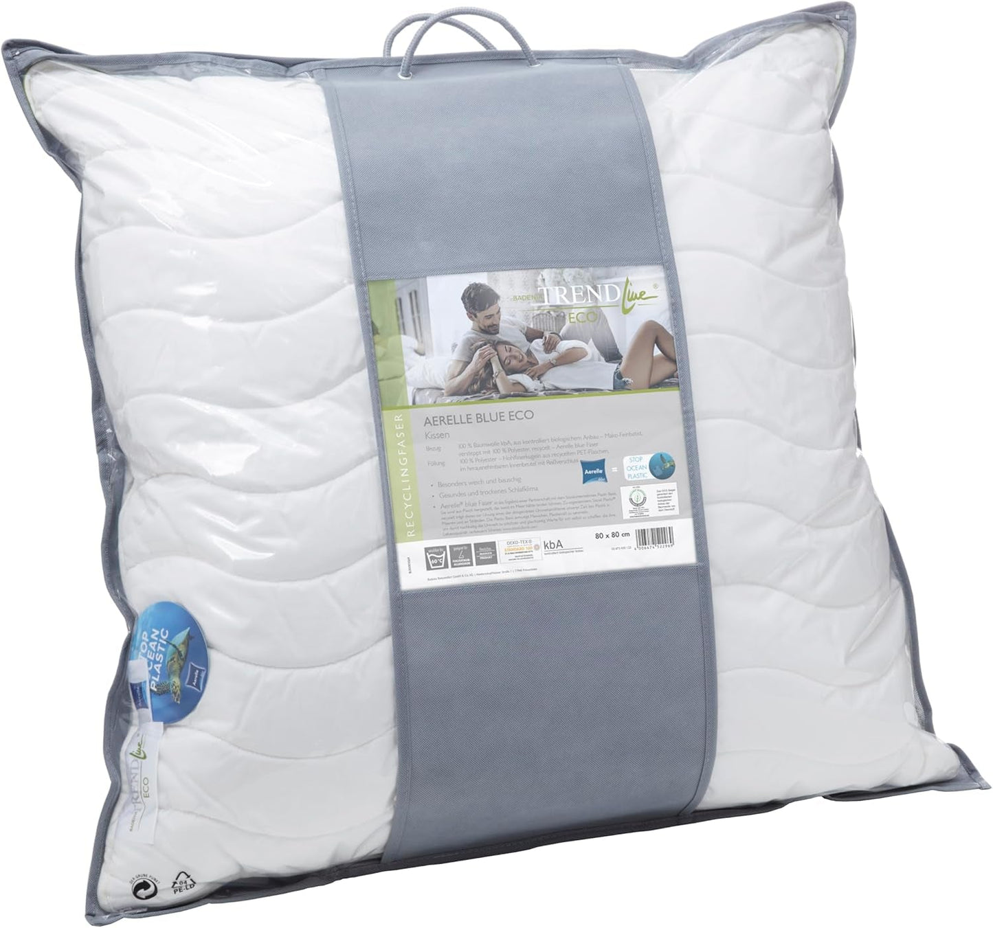 Badenia Trendline Eco Cuscino Aerelle Blu 80 X 80 Cm, bianco, certificato Oeko-Tex, prodotto secondo lo standard di qualità tedesco Naty Shop cuscini standard