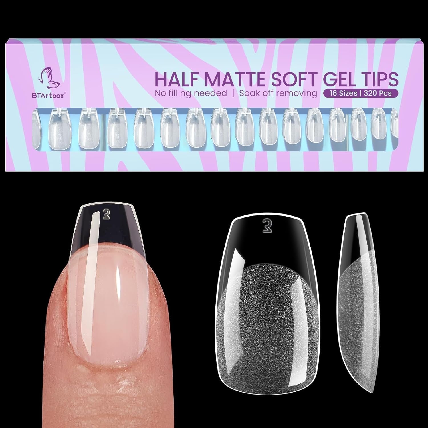 Btartbox Punte per unghie a mandorla extra corte - Gel a copertura totale X Punte per unghie in gel morbide XS - Semi-opache preformate per salone per unghie larghe 320 pezzi