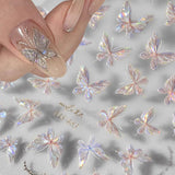 Glänzend Aurora Shell Schmetterling Nagelsticker Selbstklebend, Erleichterung Schmetterlinge Nail Sticker Rosa Laser Schmetterling Nagelaufkleber Für Frauen Nageldesign Zubehör Nagel Zubehör Nail Art