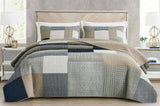 Collezione Chezmoi Addy Set trapunta patchwork Cotone prelavato Leggero Reversibile Per tutte le stagioni Oversize 3 pezzi Blu marino Bianco Grigio Talpa Trapunte e trapunte scozzesi Naty Shop