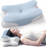 RUMMY Cuscino ergonomico di supporto per il collo in memory foam con fodera lavabile rimovibile per chi dorme sul fianco e sulla pancia (Grigio) Cuscini ortopedici cervicali Naty Shop Blu