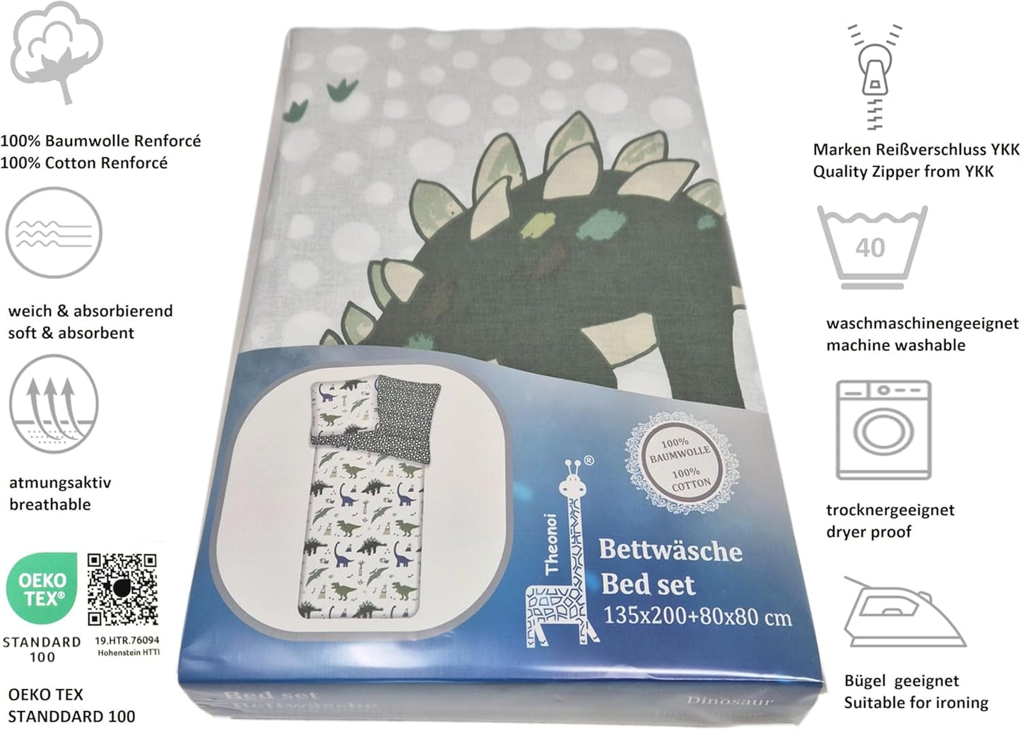 Biancheria da letto per bambini, reversibile, Dinosauri Biancheria da letto - bambini Naty Shop