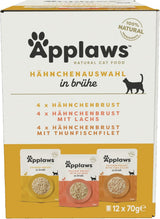Applaws Bustine di cibo umido naturale per gatti, confezione multipla, selezione di brodo di pollo, 12 bustine x 70 g