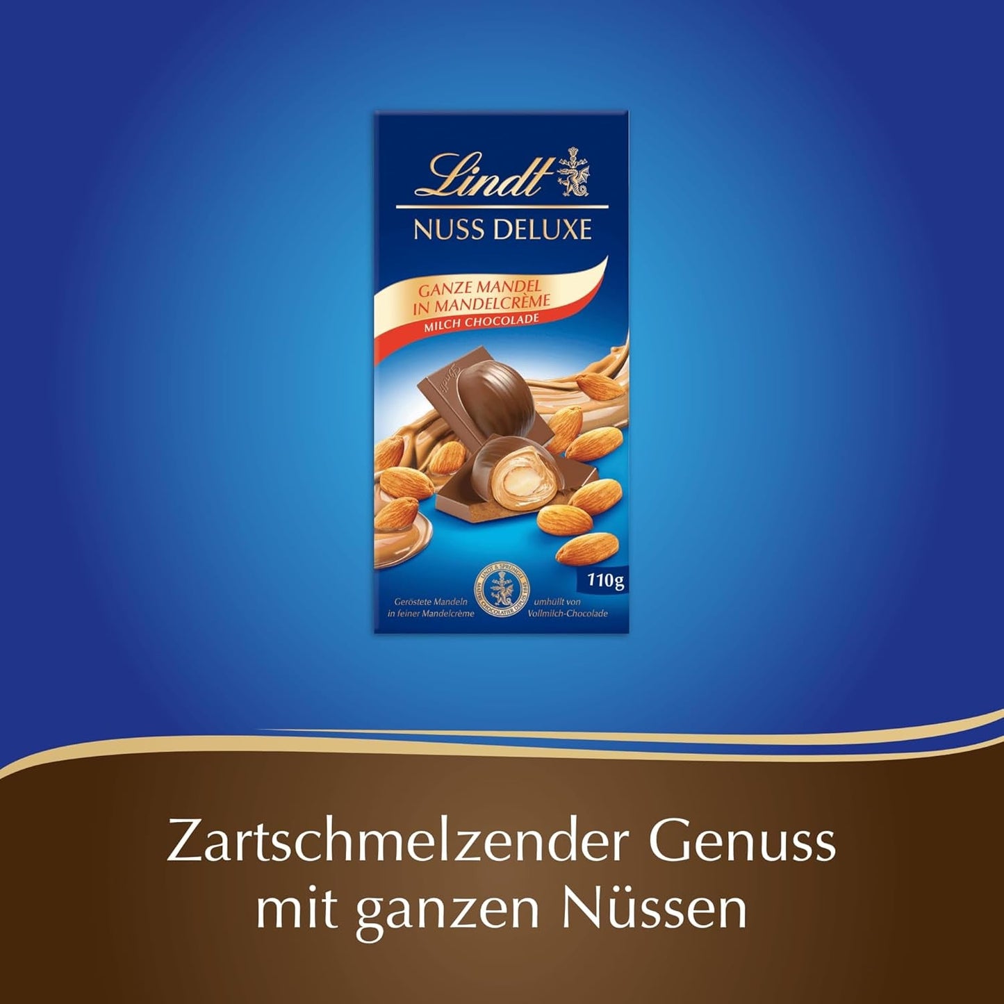 Cioccolata Lindt | NUT DELUXE Tavoletta di cioccolato al latte e mandorle | 110g| Cioccolato al latte con mandorle tostate in una morbida crema di mandorle | Barretta di cioccolato