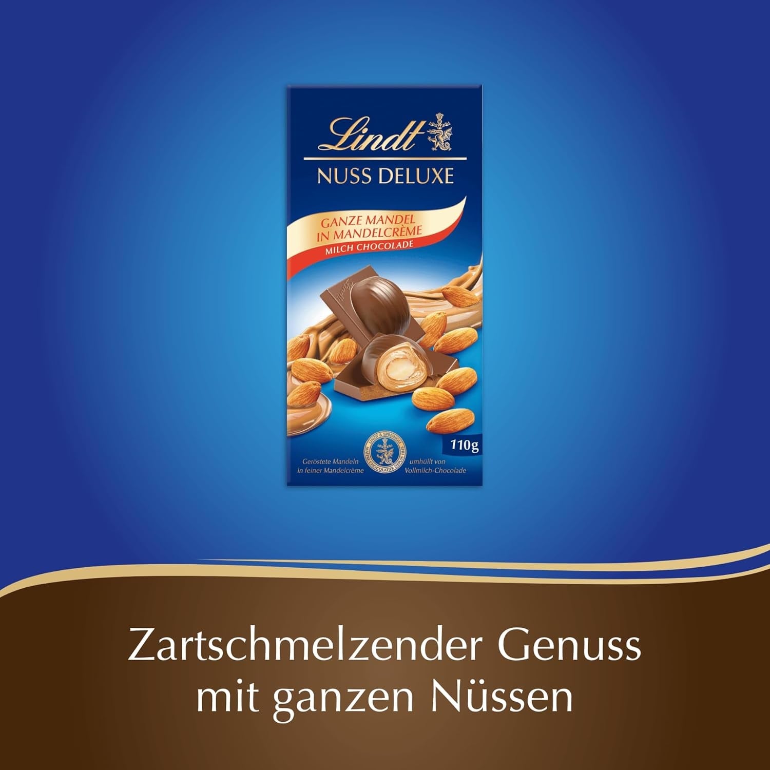 Cioccolata Lindt | NUT DELUXE Tavoletta di cioccolato al latte e mandorle | 110g| Cioccolato al latte con mandorle tostate in una morbida crema di mandorle | Barretta di cioccolato