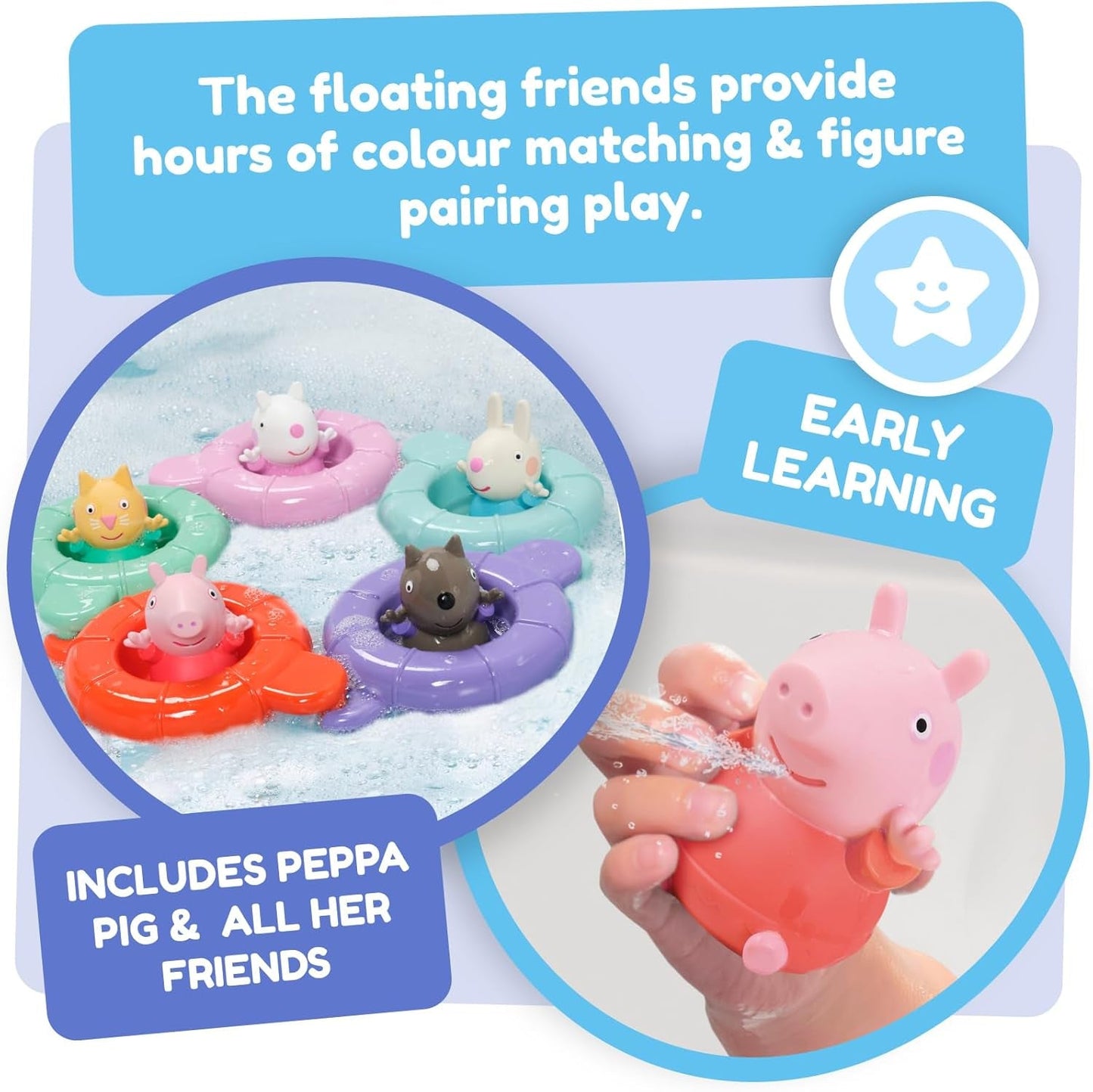 Tomy Toomies Peppa's Pool Party - 5 tazze con anello di collegamento con 5 giocattoli per bambini Peppa Pig & Friends Water Squirter - giocattoli da bagno +18 mesi - Giochi da bagno per bambini e giochi da piscina Bebe Toys Naty Shop