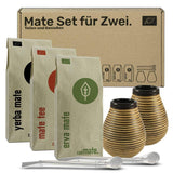 Set da tè Mate per due, biologico ● 2 tazze Mate + 2 bombillas + 300 g di tè Mate + istruzioni per la preparazione