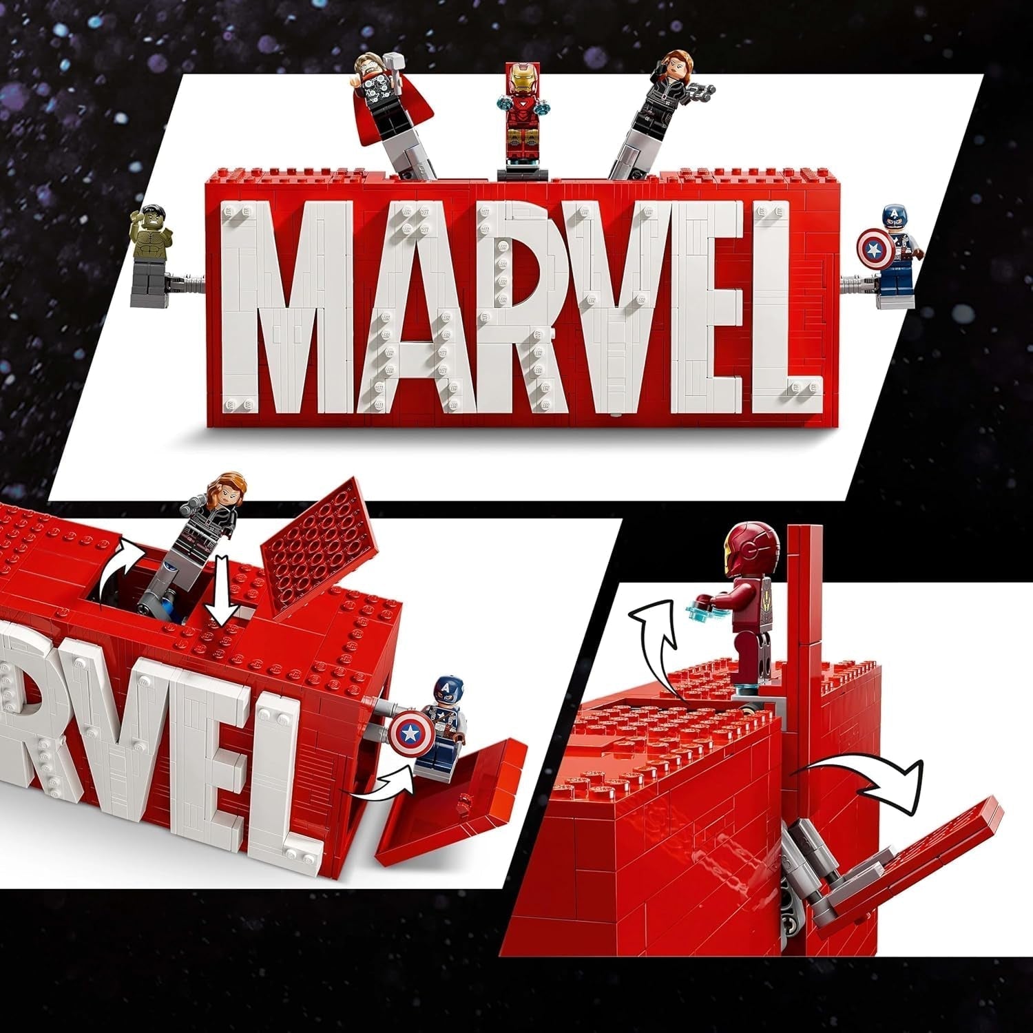 LEGO Marvel: logo e minifigure Marvel - Set da collezione Hulk, Thor, Iron Man, Vedova Nera e Capitan America - Set di costruzione dei personaggi dei Vendicatori - Regalo per ragazzi e ragazze dai 12 anni in su 76313 Set di costruzione Beuche den LEGO-Store