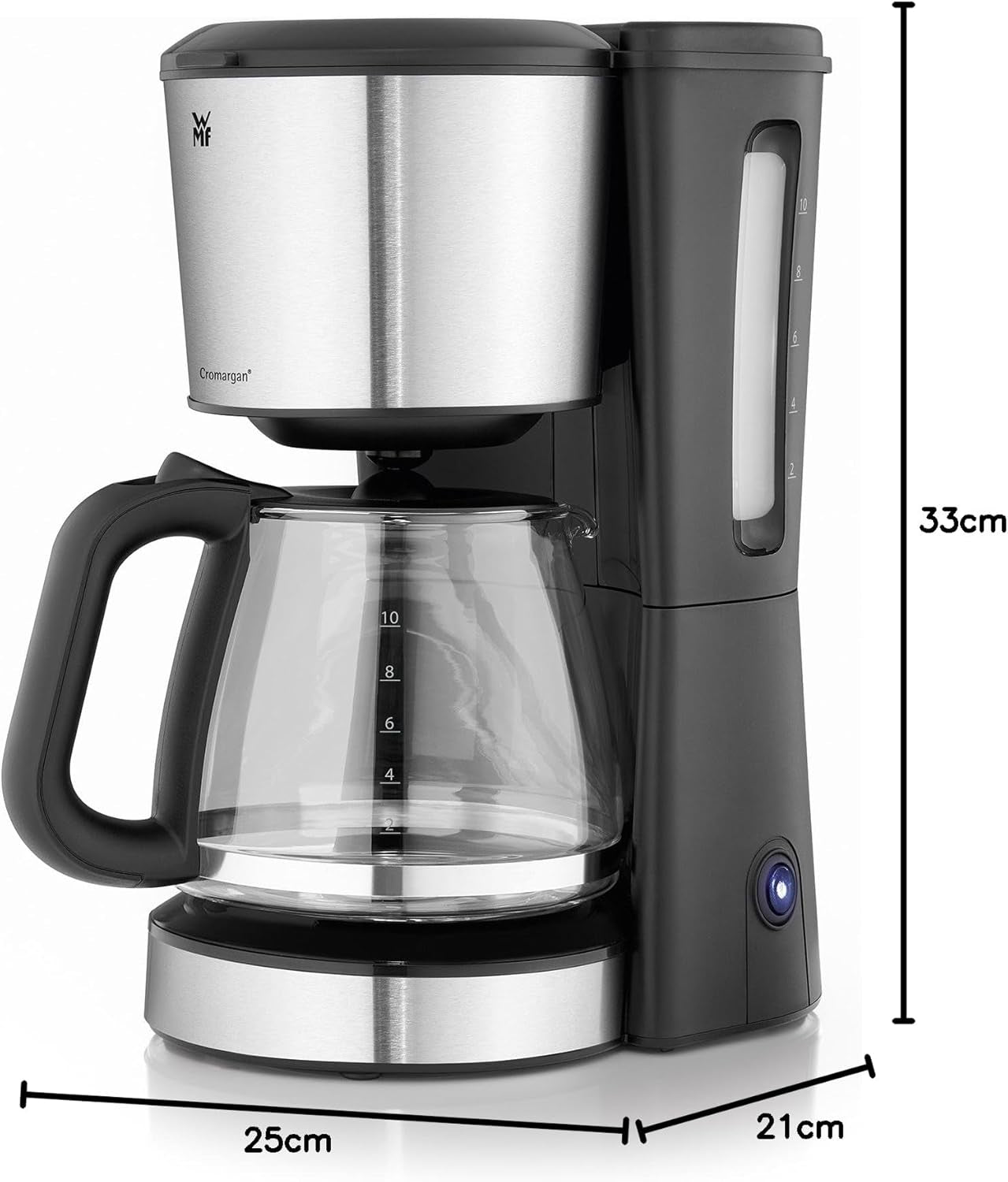 Macchina per caffè espresso WMF Bueno con caraffa in vetro, caffè filtro, 10 tazze, pulsante on/off, sistema antigoccia, filtro oscillante, arresto automatico, piastra riscaldante, 1000W