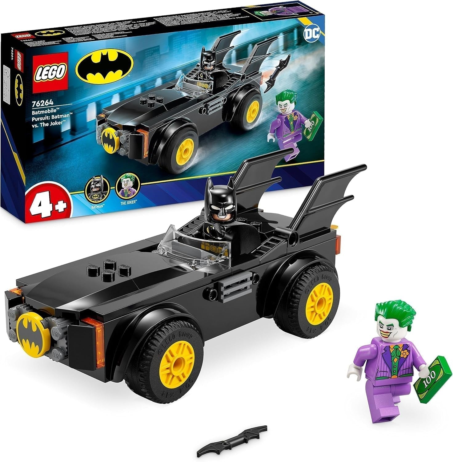 LEGO 76264 DC Inseguimento sulla Batmobile: Batman vs. Set macchinina Joker, set iniziale di supereroi con 2 minifigure, giocattolo per bambini in età prescolare, ragazzi, ragazze 4+, kit di costruzione rapidi da montare Besuche den LEGO-Store Single