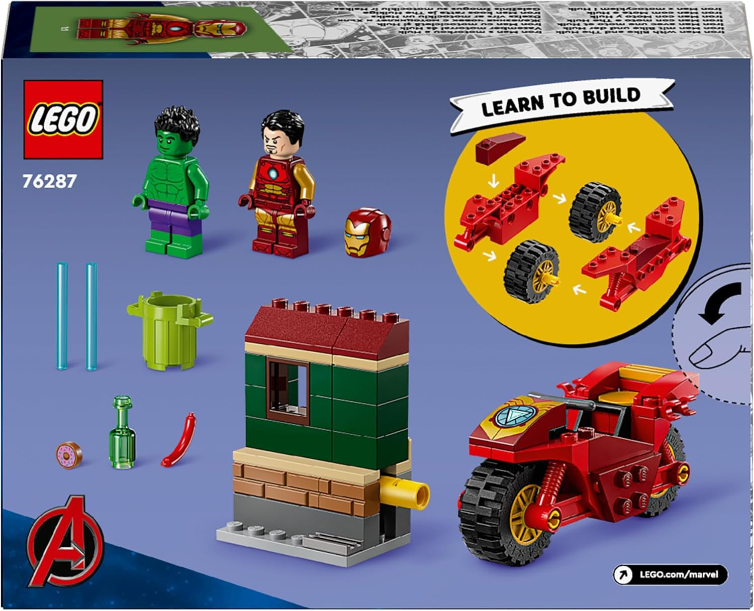 LEGO Marvel Iron Man con bici e Hulk, giocattolo da costruzione di supereroi per bambini, set da collezione con bici e minifigure, regalo per ragazze e ragazzi di 4 anni 76287 Set da costruzione Besuche den LEGO-Store