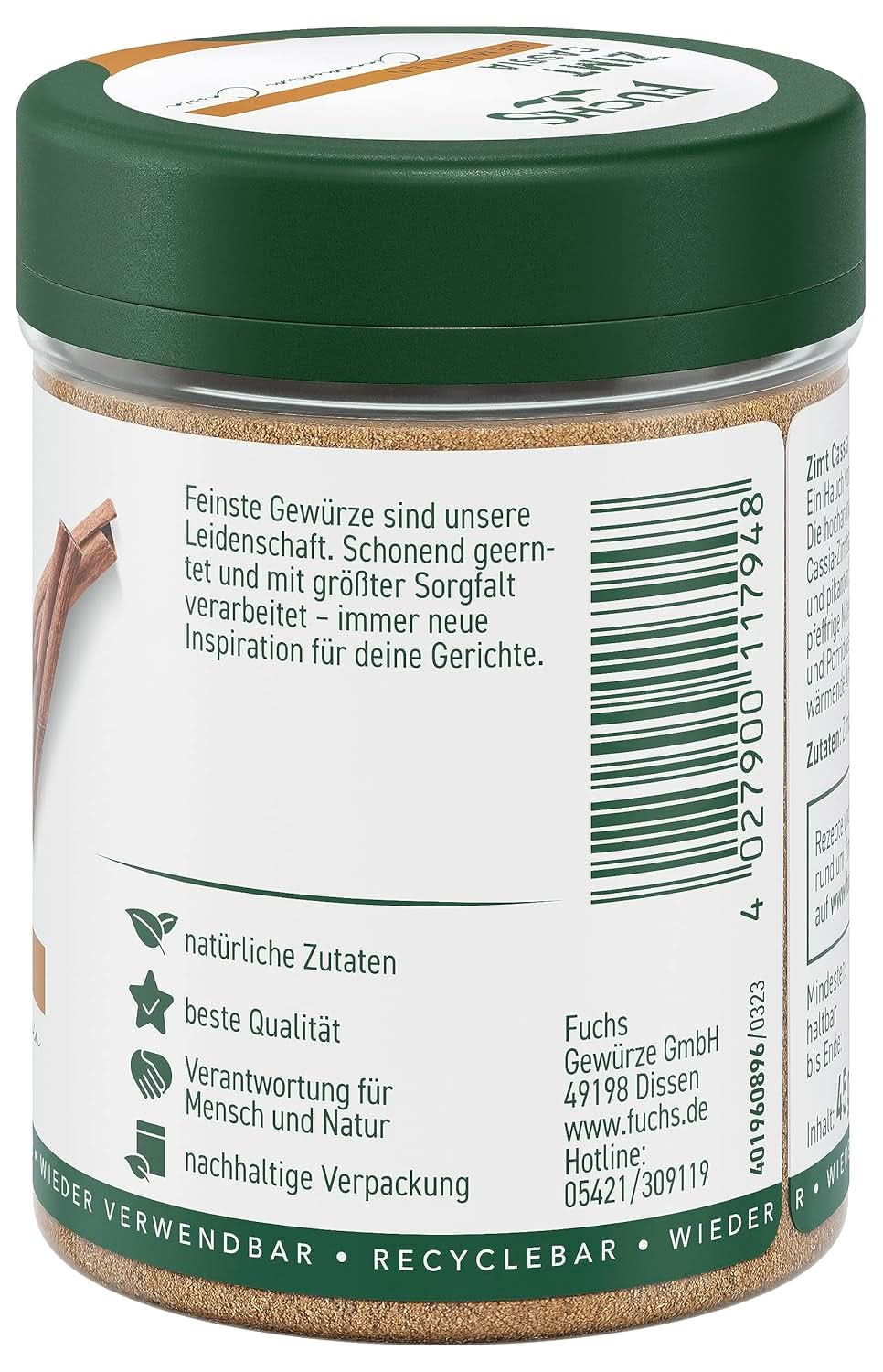 Fuchs Cannella Cassia Macinata - Per aromatizzare pasticcini, dessert o tè, 45 grammi Condimenti Naty Shop