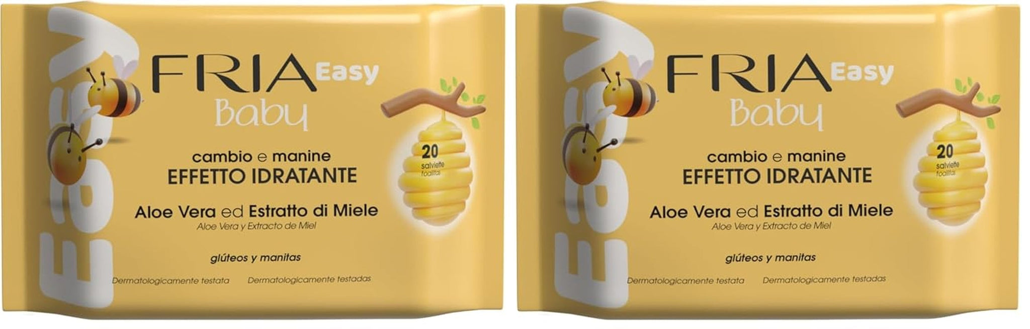 Salviettine umidificate Easy Baby con Aloe Vera ed Estratto di Miele Idratanti per la Pelle, Dermatologicamente Testate, Confezione da 20 Salviette