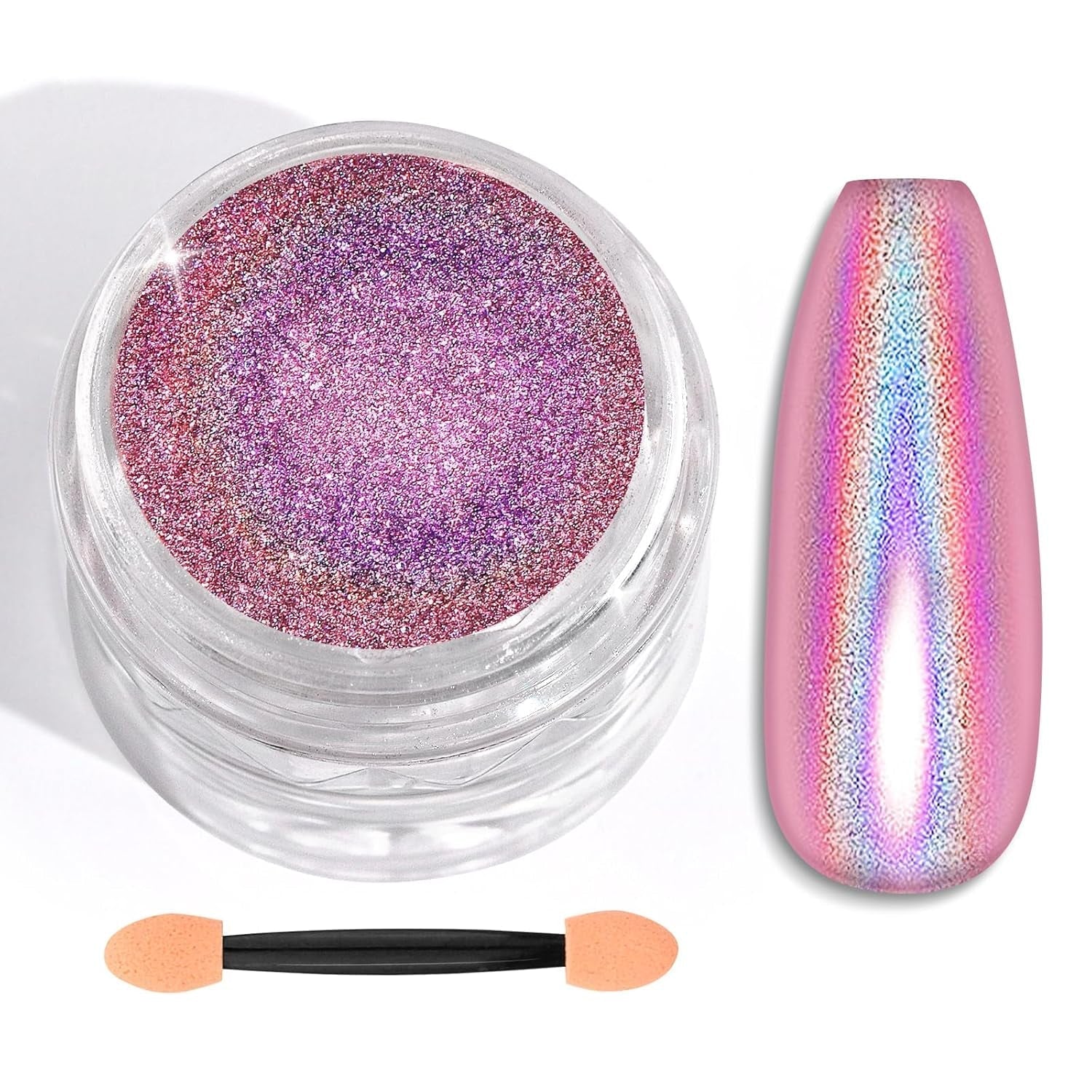 Saviland Set di polveri per unghie cromate - Polvere per unghie cromata laser rosa Effetto specchio Laser Nail Art, Polvere decorativa per manicure con glitter per unghie con bastoncini di spugna, Polvere glitter per unghie Salone per unghie