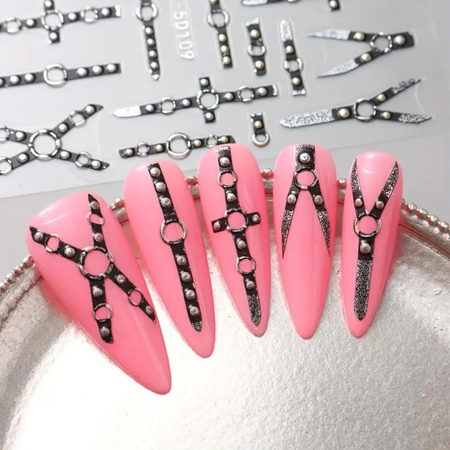 2PCS 5D gotico punk adesivo per unghie in rilievo, adesivo per unghie autoadesivo croce e forma a X adesivi per Halloween, decorazioni per unghie per unghie artistiche da donna