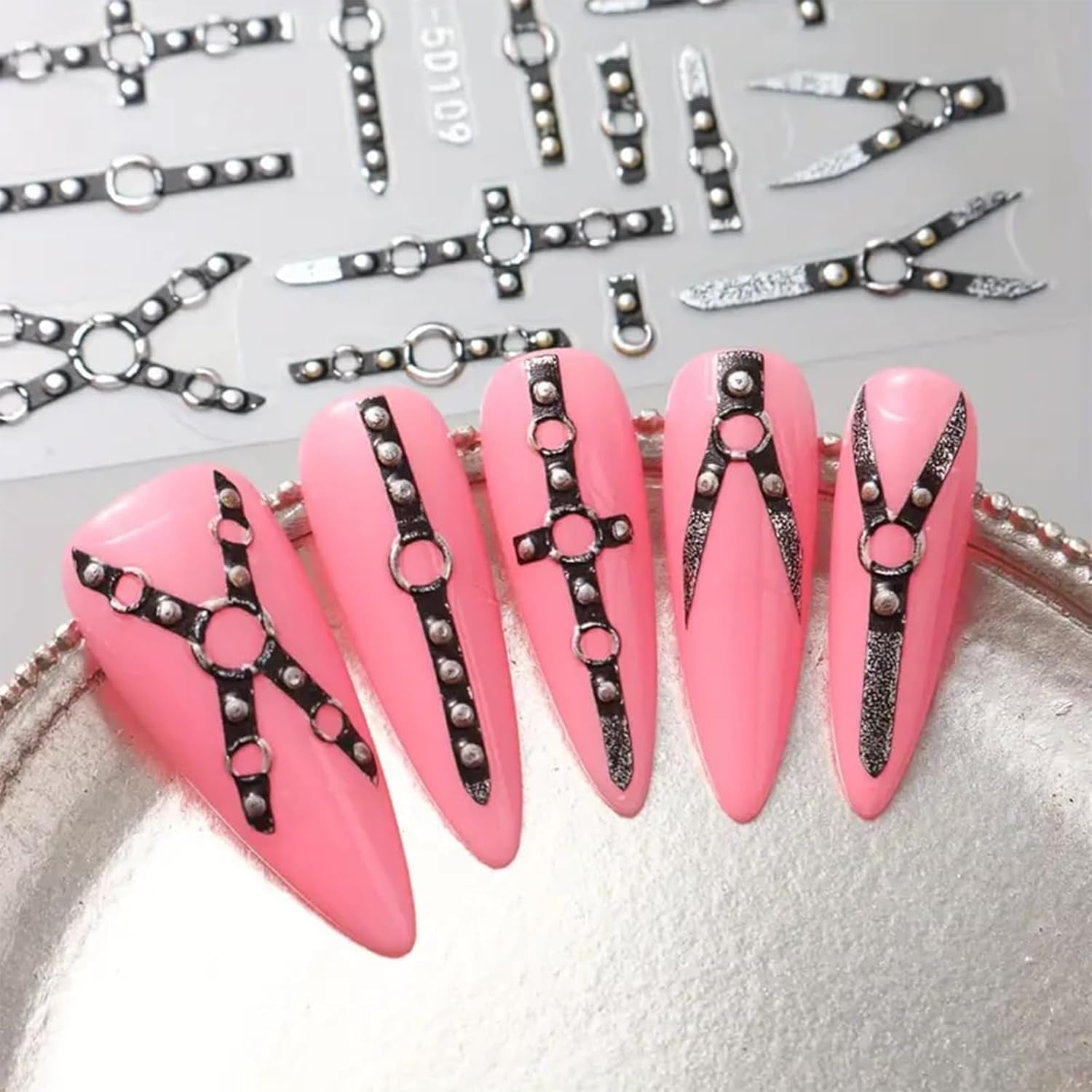 2PCS 5D gotico punk adesivo per unghie in rilievo, adesivo per unghie autoadesivo croce e forma a X adesivi per Halloween, decorazioni per unghie per unghie artistiche da donna
