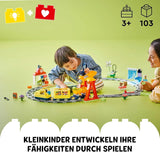 LEGO DUPLO Town Ferrovia interattiva grande, Giocattolo da costruzione per bambini dai 3 anni, Locomotiva Push & Go con luci e suoni, Parti di binari, Giocattolo educativo per bambini in età prescolare 10428 Set da costruzione Beuche den LEGO-Store