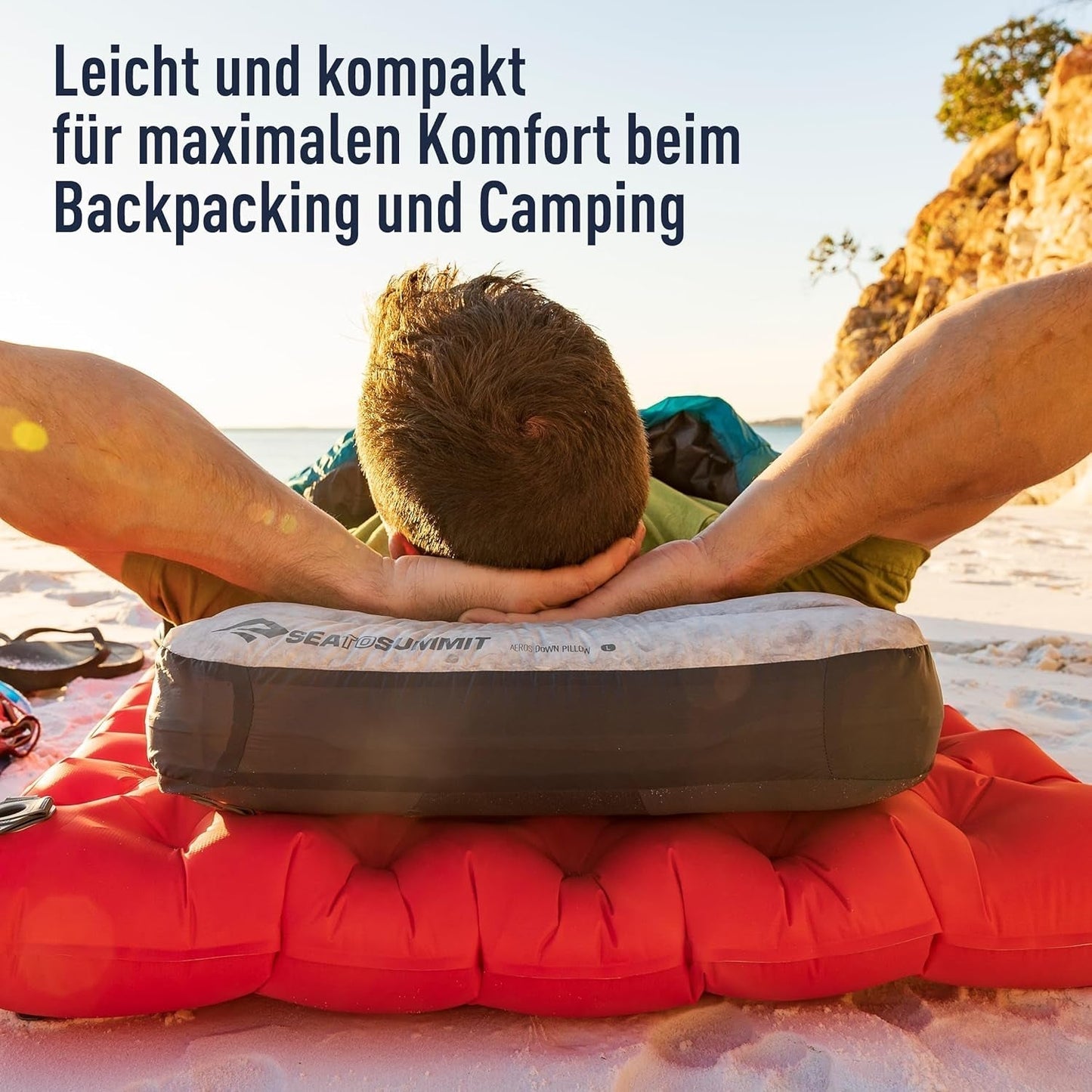 Sea to Summit - Cuscino da viaggio Eros Down L - Ultraleggero e gonfiabile - Materiale 10D - Cuscino in piuma Premium - Antiscivolo - Per escursionismo e campeggio - 42 X 28 X 12 cm - Grigio - 95 G Naty Shop Cuscini da viaggio