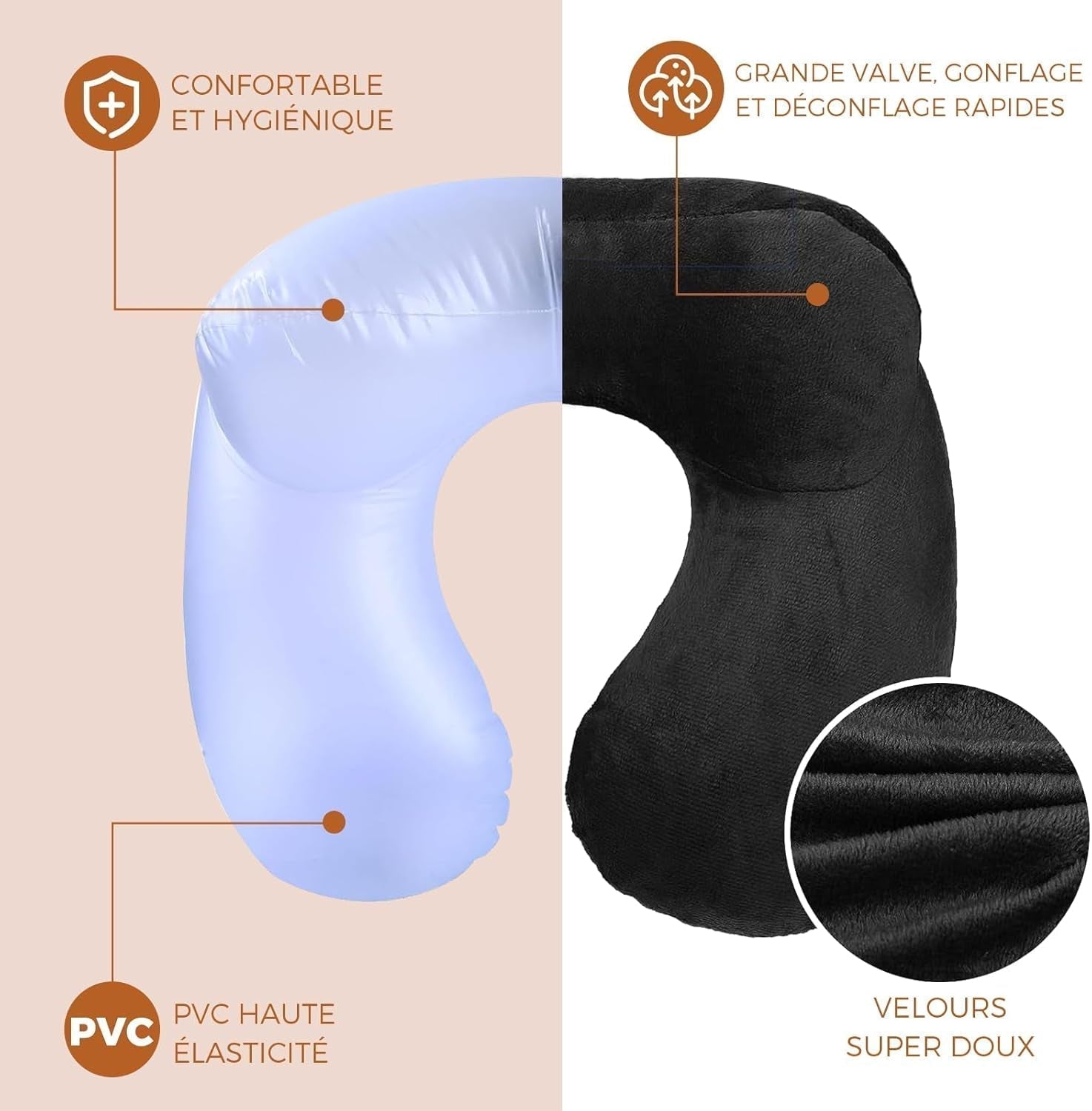 Cuscino da viaggio gonfiabile, cuscino da viaggio con maschera per dormire + tappi per le orecchie + borsa per il trasporto, super leggero e portatile, ideale per aereo, auto, casa, ufficio, cuscini da viaggio neri Naty Shop