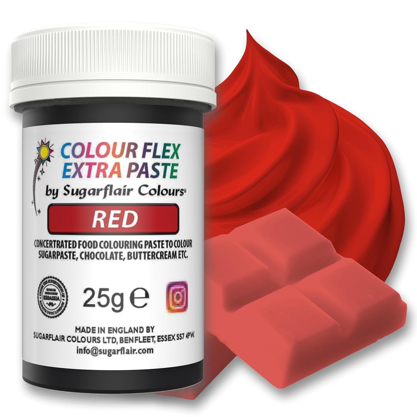Colorante alimentare Sugarflair Colourflex Extra Paste, rosso - Colorante alimentare commestibile per crema al burro, cioccolato, pasta di zucchero, glassa, fondente, miscele per torte, impasti e altro - 25 g