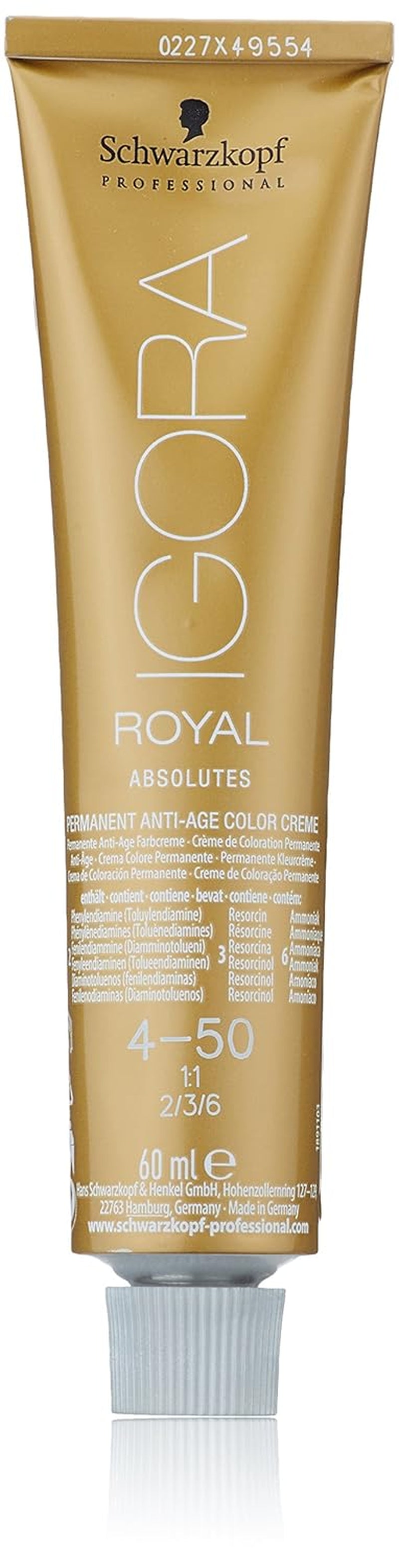 Tintura per capelli Igora Royal Absolute Age Blend, 7-560 Biondo medio cioccolato dorato, 60 ml Naty Shop Tintura per capelli 4-50 Castano dorato medio naturale 60 ml (1 confezione)