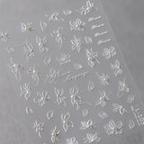 JMEOWIO 3D Nagelsticker Weiße Blumen Nail Art Sticker Self-klebend Nagelaufkleber 5D Stereoscopico Decorazione Nageldesign Zubehör 1 Blatt