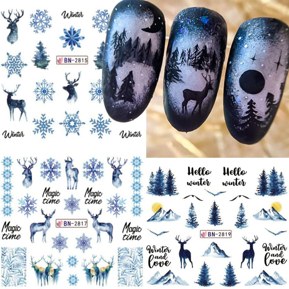 Adesivi per unghie natalizi 3D Trasferimento acqua autoadesivo Albero di Natale Fiocco di neve Alce Pinguino Nail art natalizia Disegni per unghie invernali Adesivi natalizi Accessori per unghie