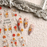 JMEOWIO 3D Nagelsticker Blumen Nail Art Sticker Self-klebend Nagelaufkleber 5D Stereoscopico Herbst Blumen Dekoration Nageldesign Zubehör 4 Blatt