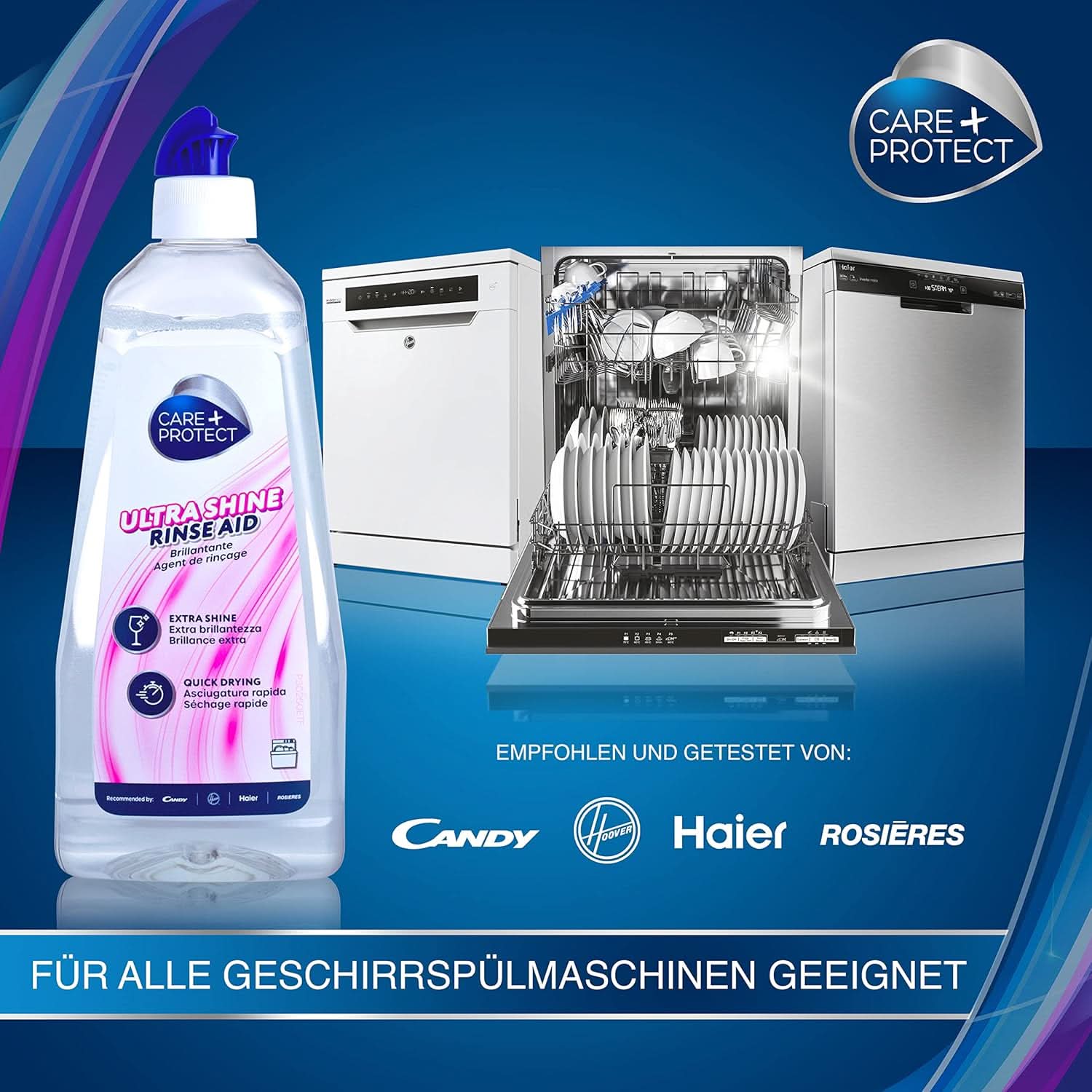 CARE + PROTECT- Brillantante Universale Extra Brillante per lavastoviglie / Per tutte le lavastoviglie / Asciugatura rapida / 500 ml Detersivi Cucina Naty Shop