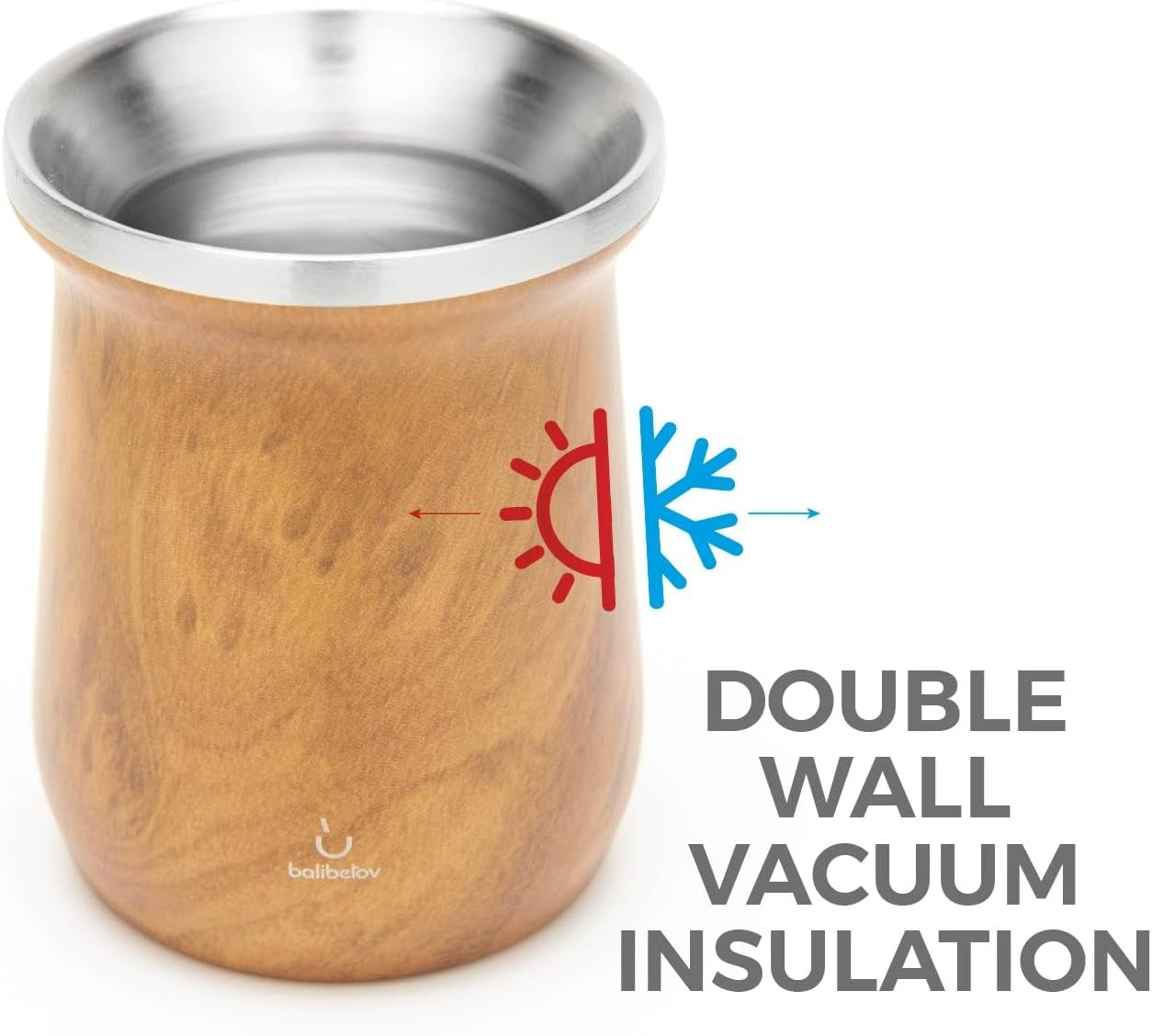 Set da tè Yerba Mate balibetov (tazza Mate) in acciaio inossidabile con bombilla (paglia) per mate, Set Yerba Mate facile da pulire e molto resistente (LEGNO)