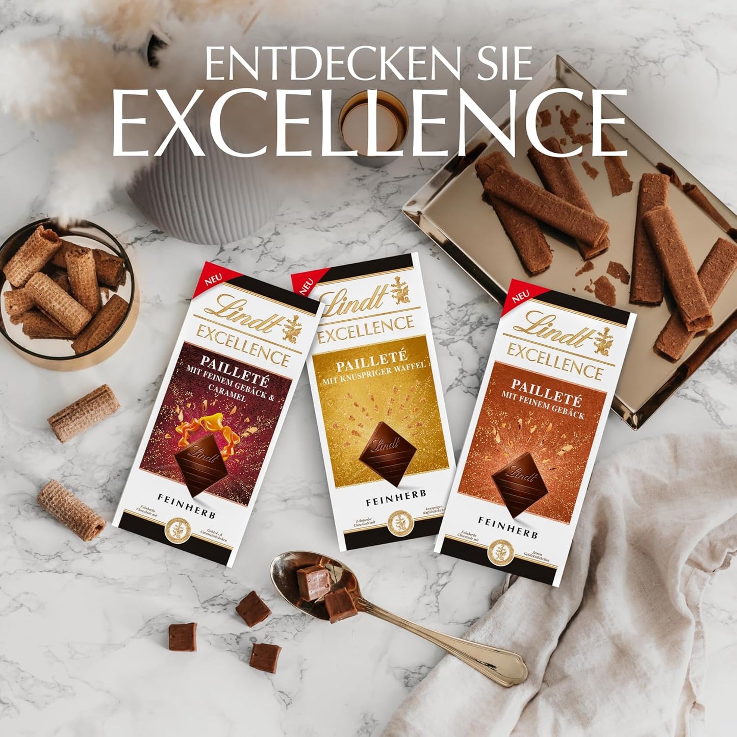 Lindt EXCELLENCE Bocconcini Di Pasta Con Paillettes E Caramello - Finissimo Cioccolato Fondente Dall'intenso Gusto Di Cacao