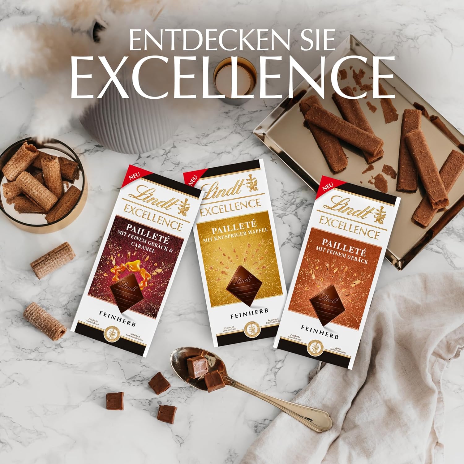 Lindt EXCELLENCE Bocconcini Di Pasta Con Paillettes E Caramello - Finissimo Cioccolato Fondente Dall'intenso Gusto Di Cacao