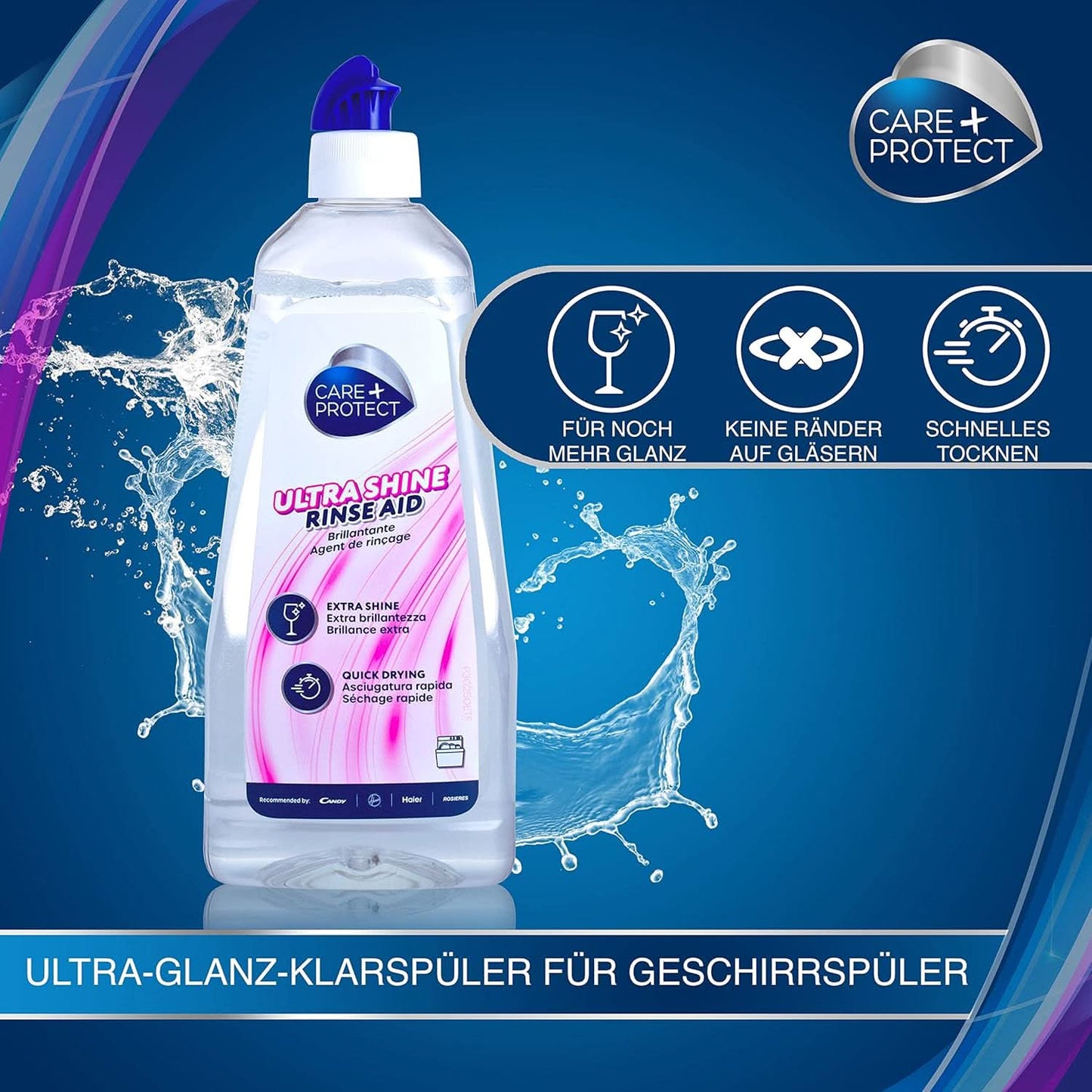 CARE + PROTECT- Brillantante Universale Extra Brillante per lavastoviglie / Per tutte le lavastoviglie / Asciugatura rapida / 500 ml Detersivi Cucina Naty Shop