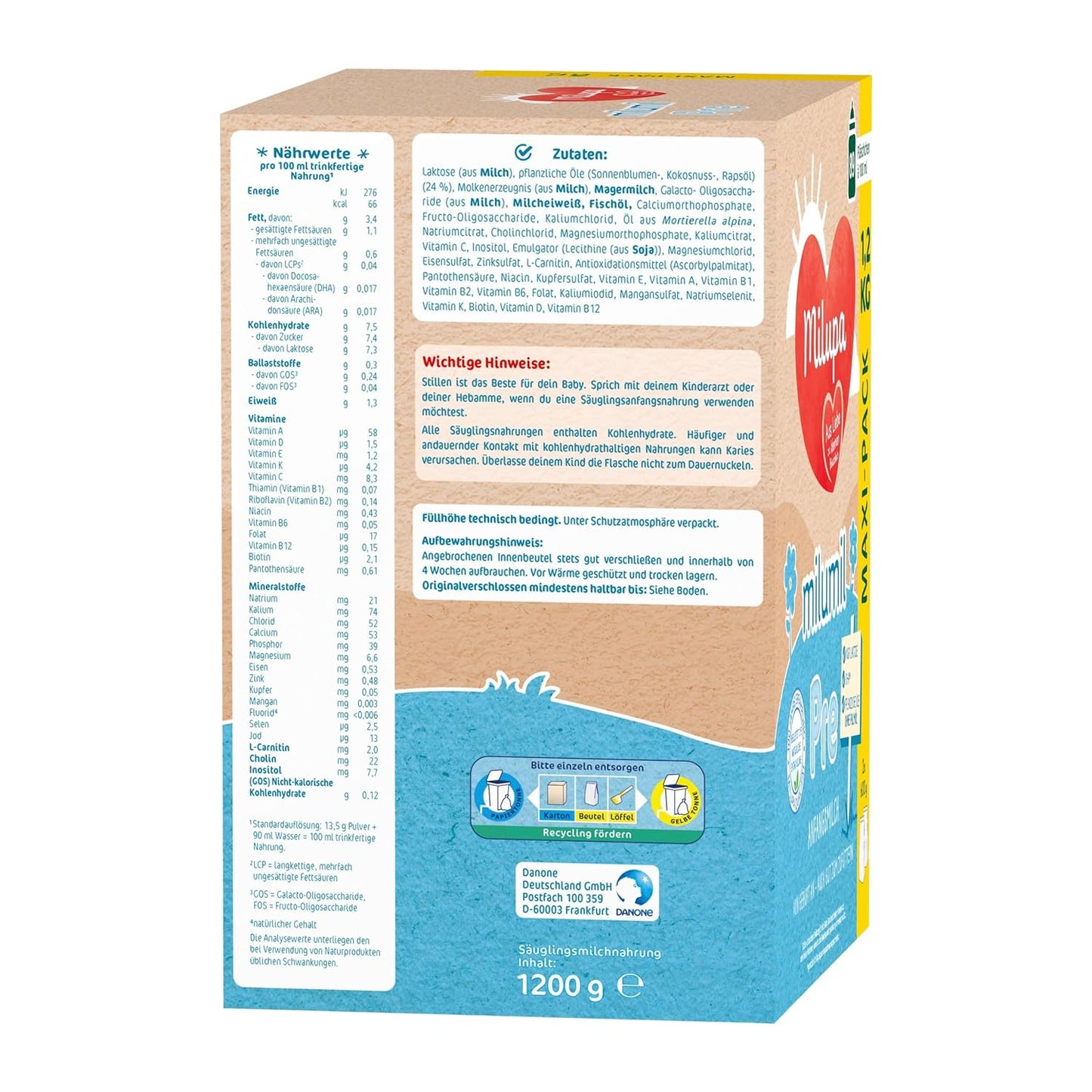 Milupa Milumil Pre, Latte in polvere per neonati - Con importanti nutrienti e senza olio di palma - 800 g Naty Shop