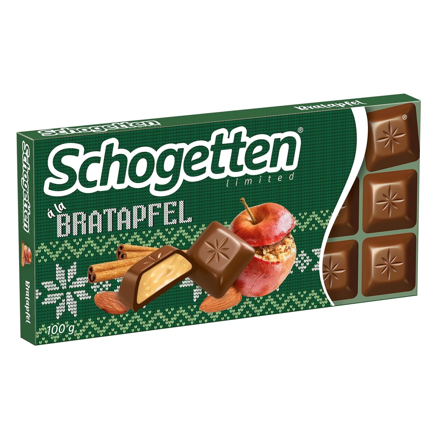 Schogetten Edizione invernale con mele mature I Tavoletta di cioccolato 100g I con cioccolato al latte e in comodi pezzi singoli