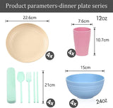 Set di posate in plastica da campeggio per 4 persone, riutilizzabili, indistruttibili, piatti, tazze, ciotole e posate leggere, ecologiche, riutilizzabili, adatte al microonde e alla lavastoviglie